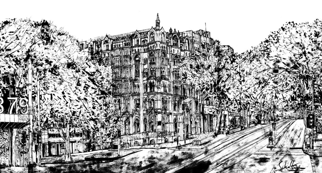 Collins St Ink Drawing