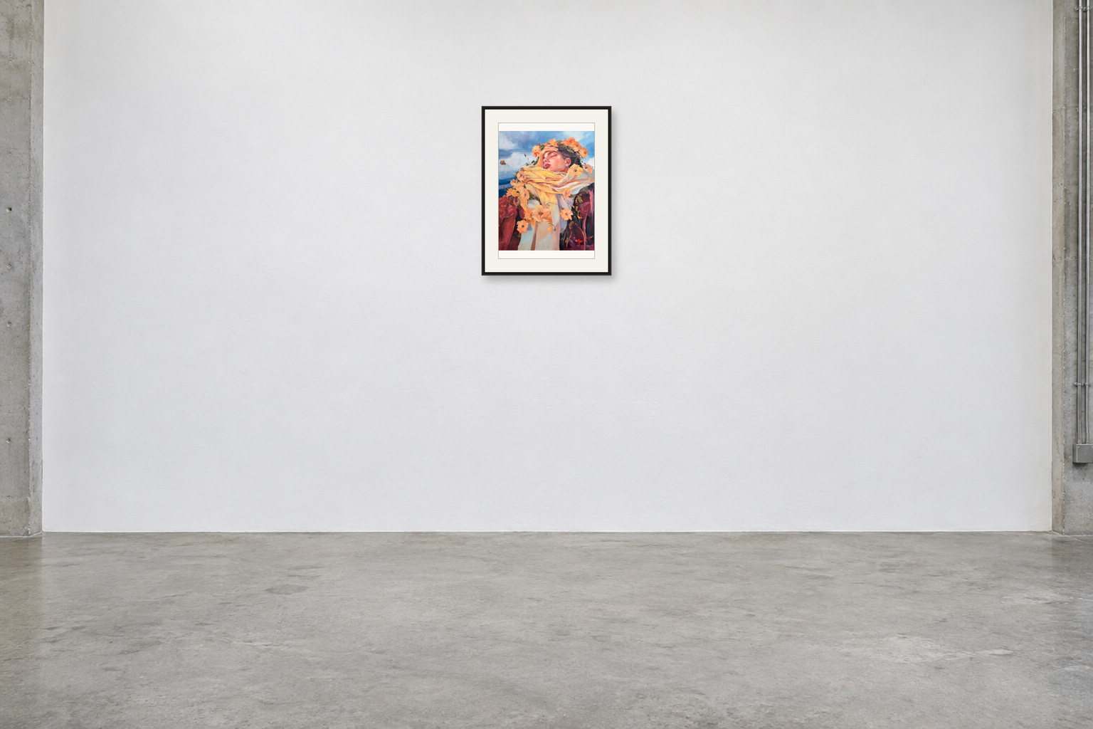 Crown of Quiet Light — A2 artwork shown with a black frame and white mat in a gallery