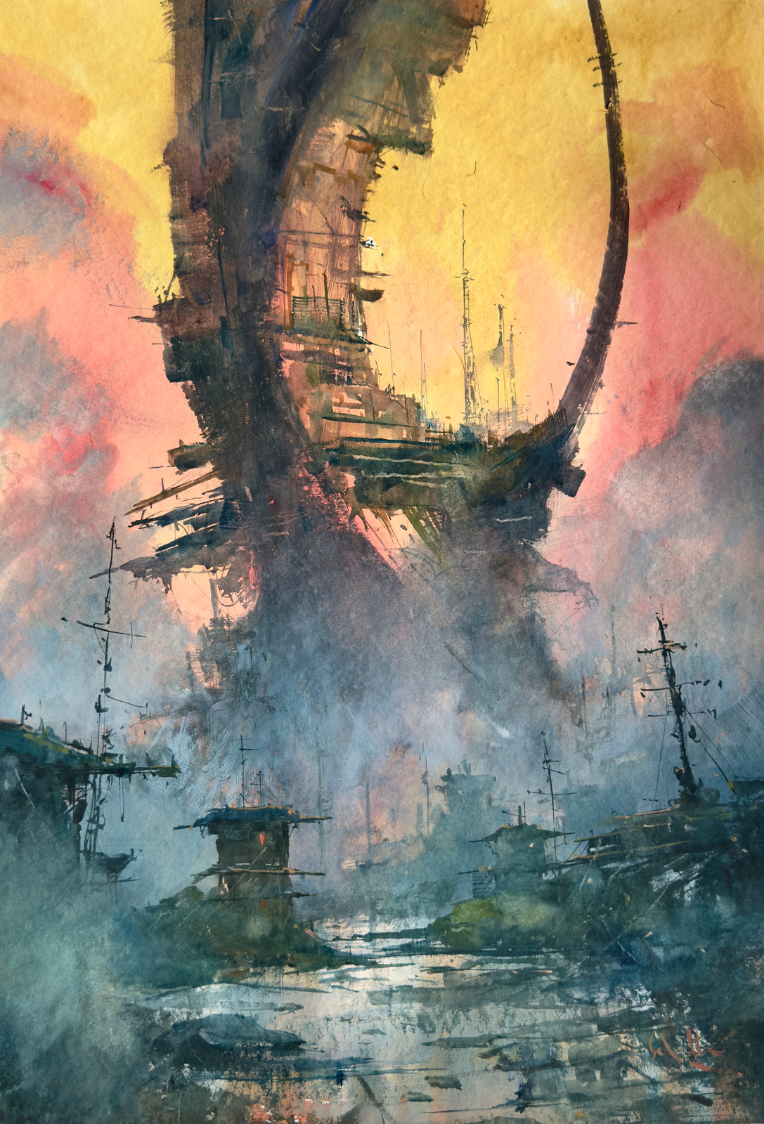 The Sky Foundry — watercolour on paper by Robert Scholten