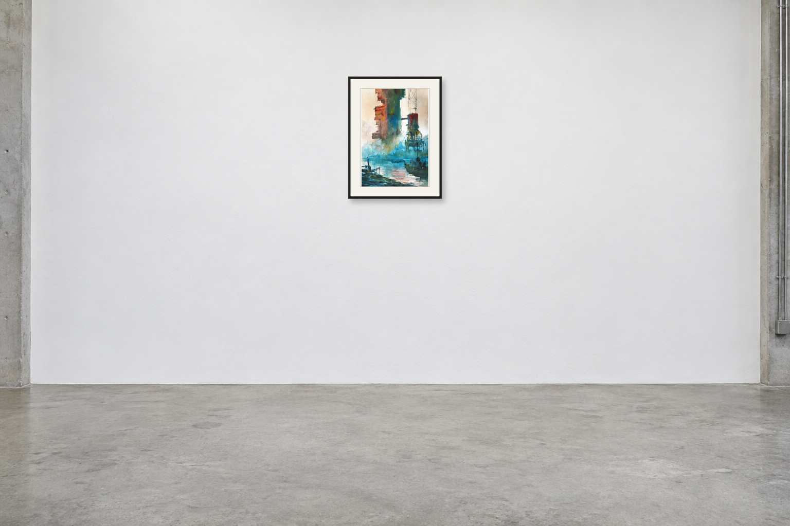 Tidelands of the High City — A2 artwork shown with a black frame and white mat in a gallery