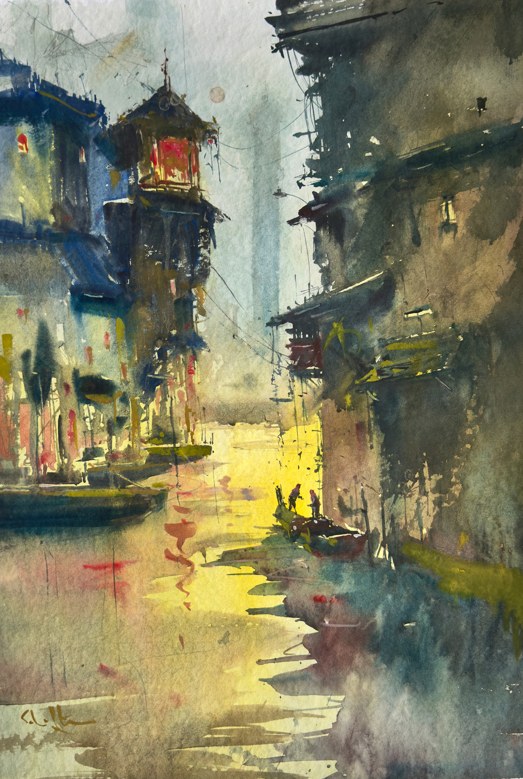 The Golden Passage — watercolour on paper by Robert Scholten