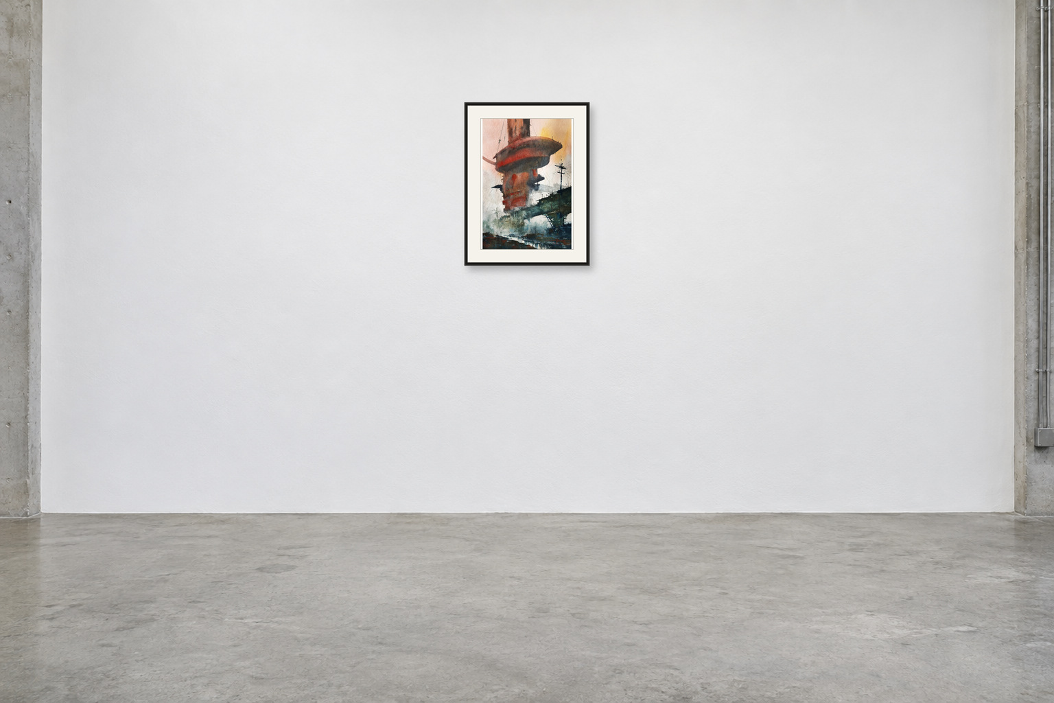 The Red Ark — A2 artwork shown with a black frame and white mat in a gallery