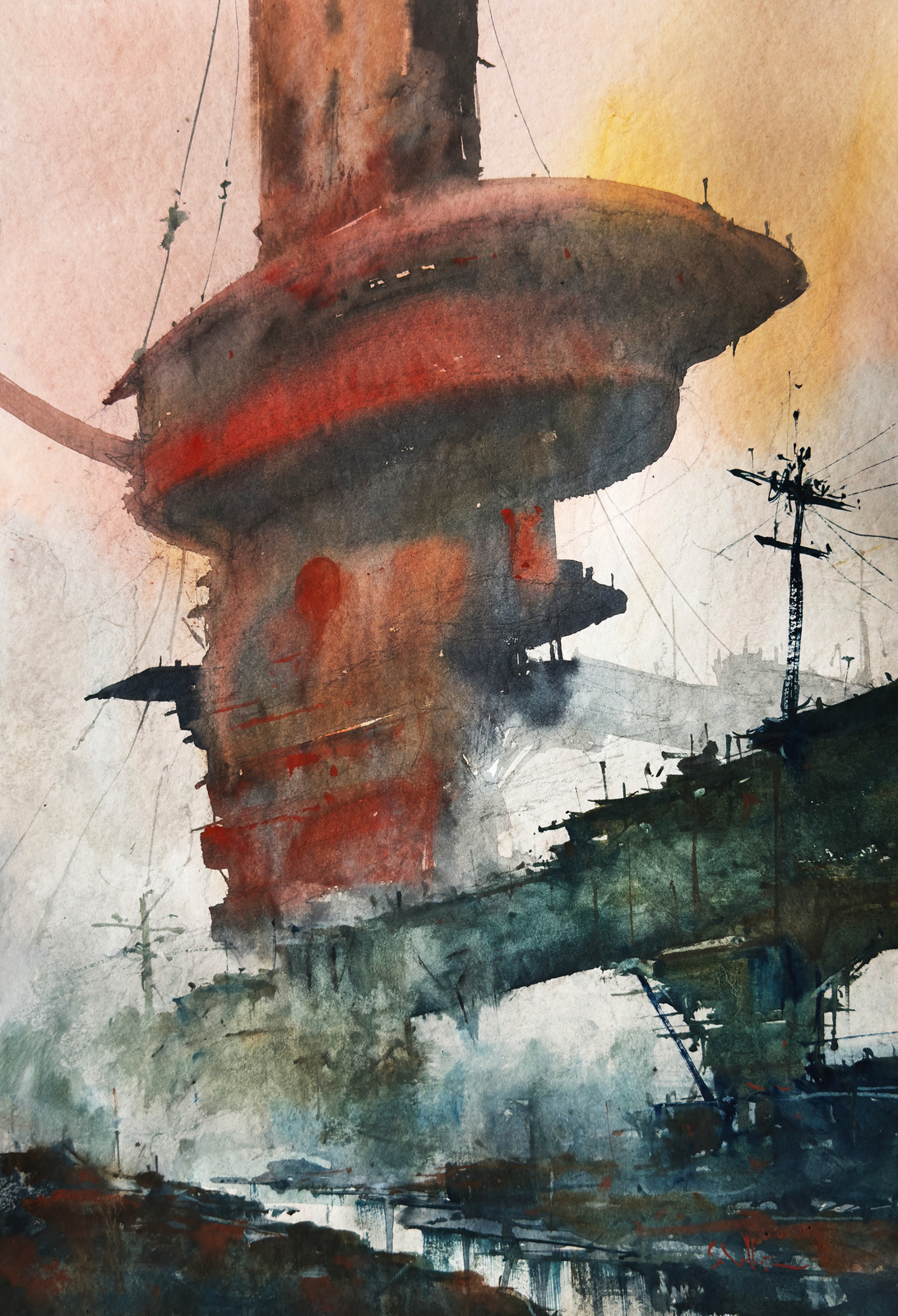 The Red Ark — watercolour on paper by Robert Scholten