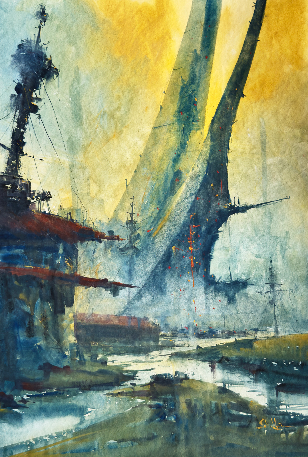 Pillars of Morning — watercolour on paper by Robert Scholten