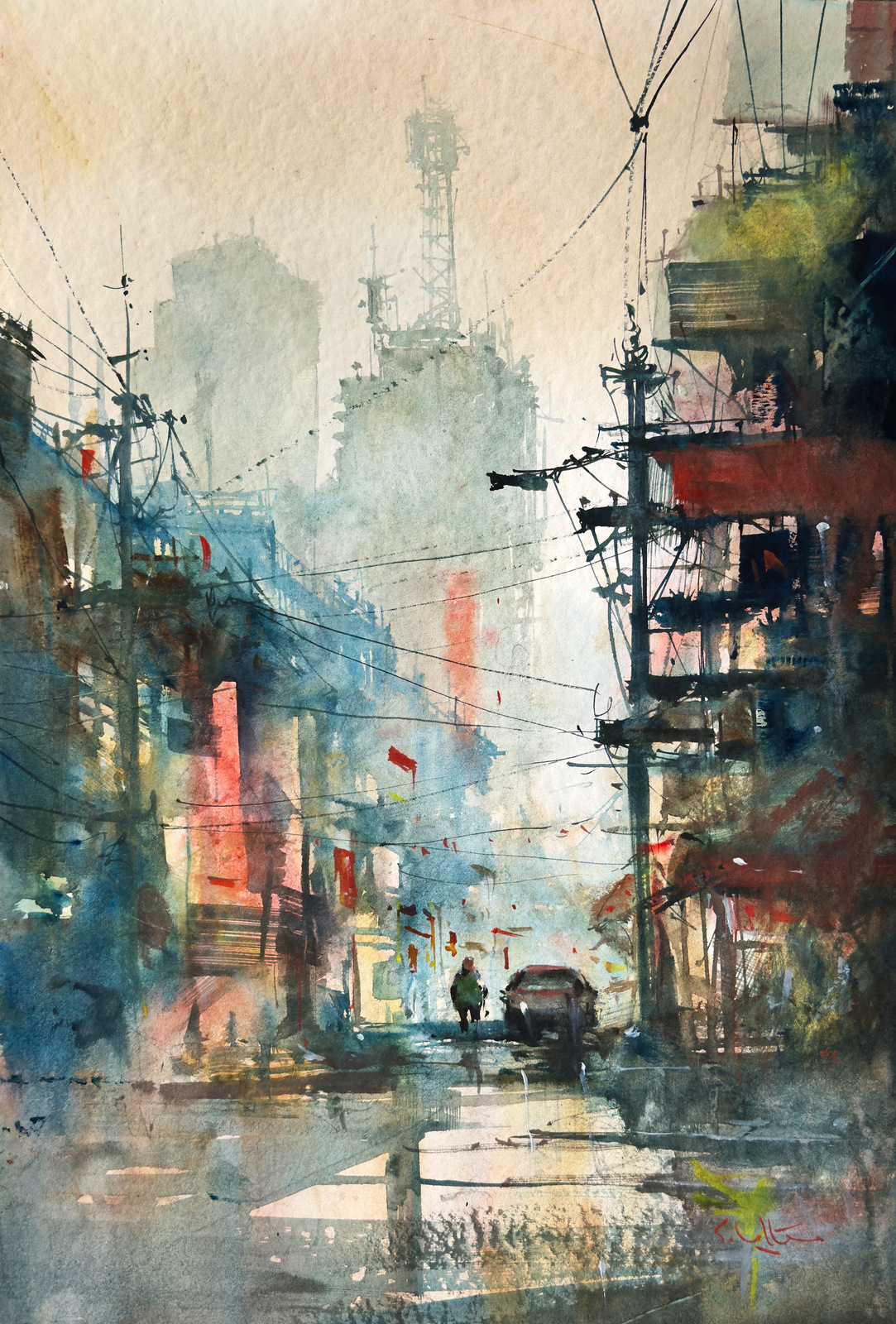 Rain District — watercolour on paper by Robert Scholten