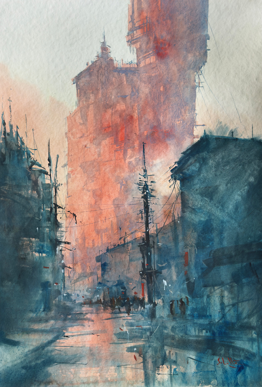The Rose Tower — watercolour on paper by Robert Scholten