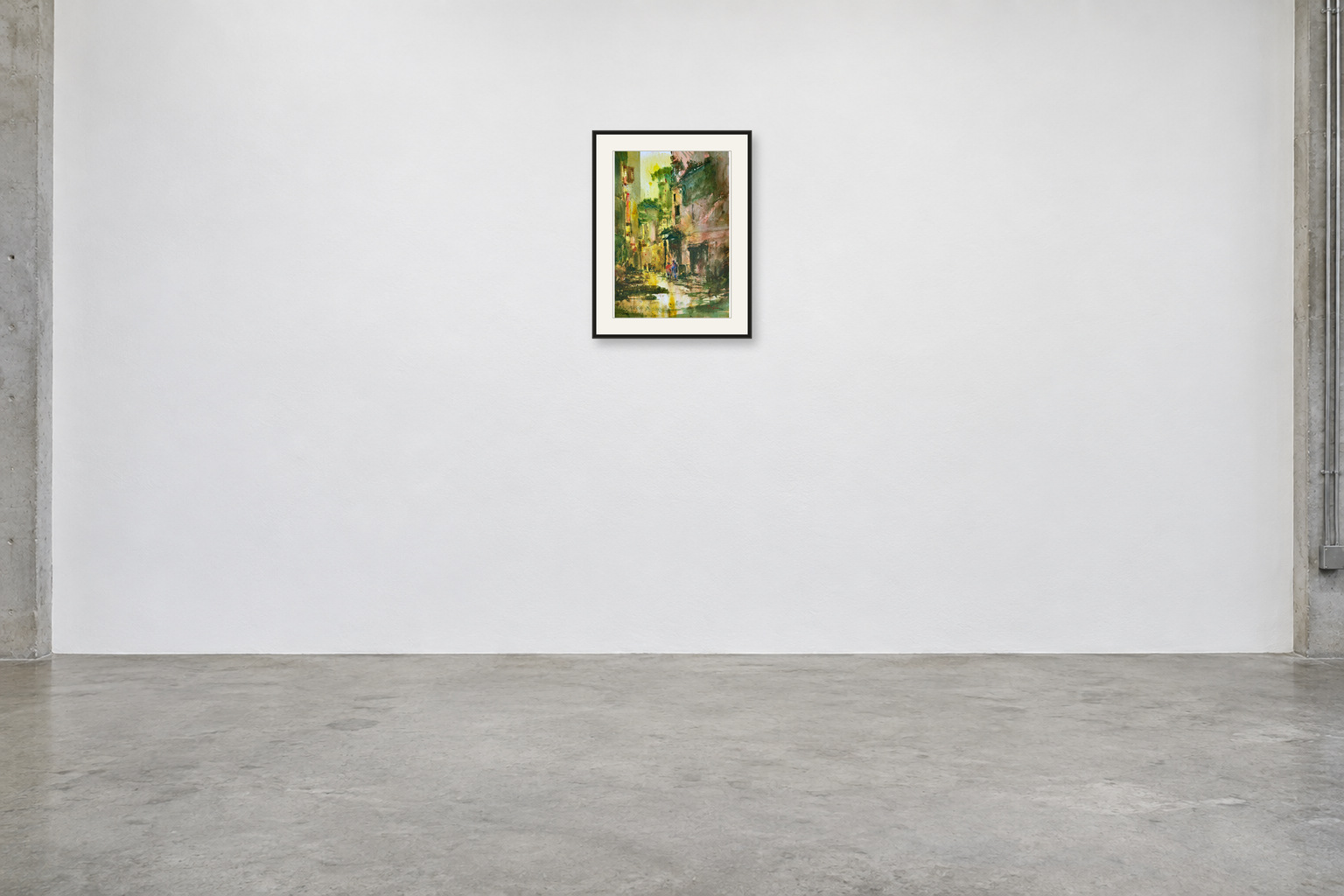 Sunward Lane — A2 artwork shown with a black frame and white mat in a gallery
