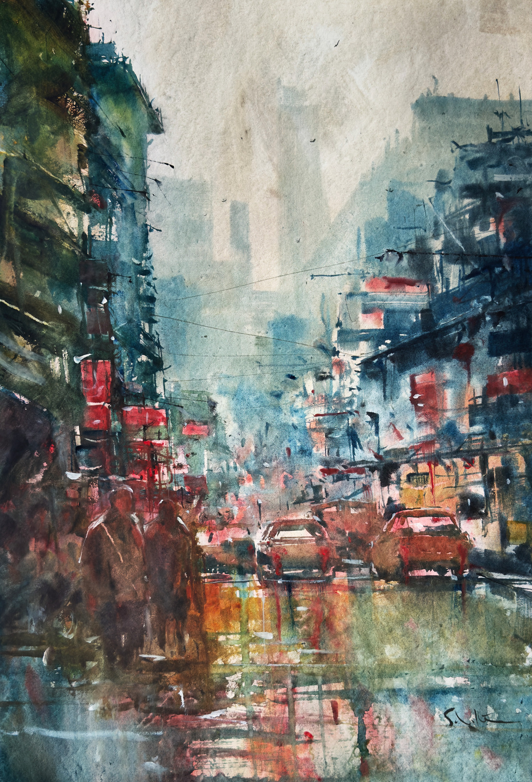 After the Neon Rain — watercolour on paper by Robert Scholten