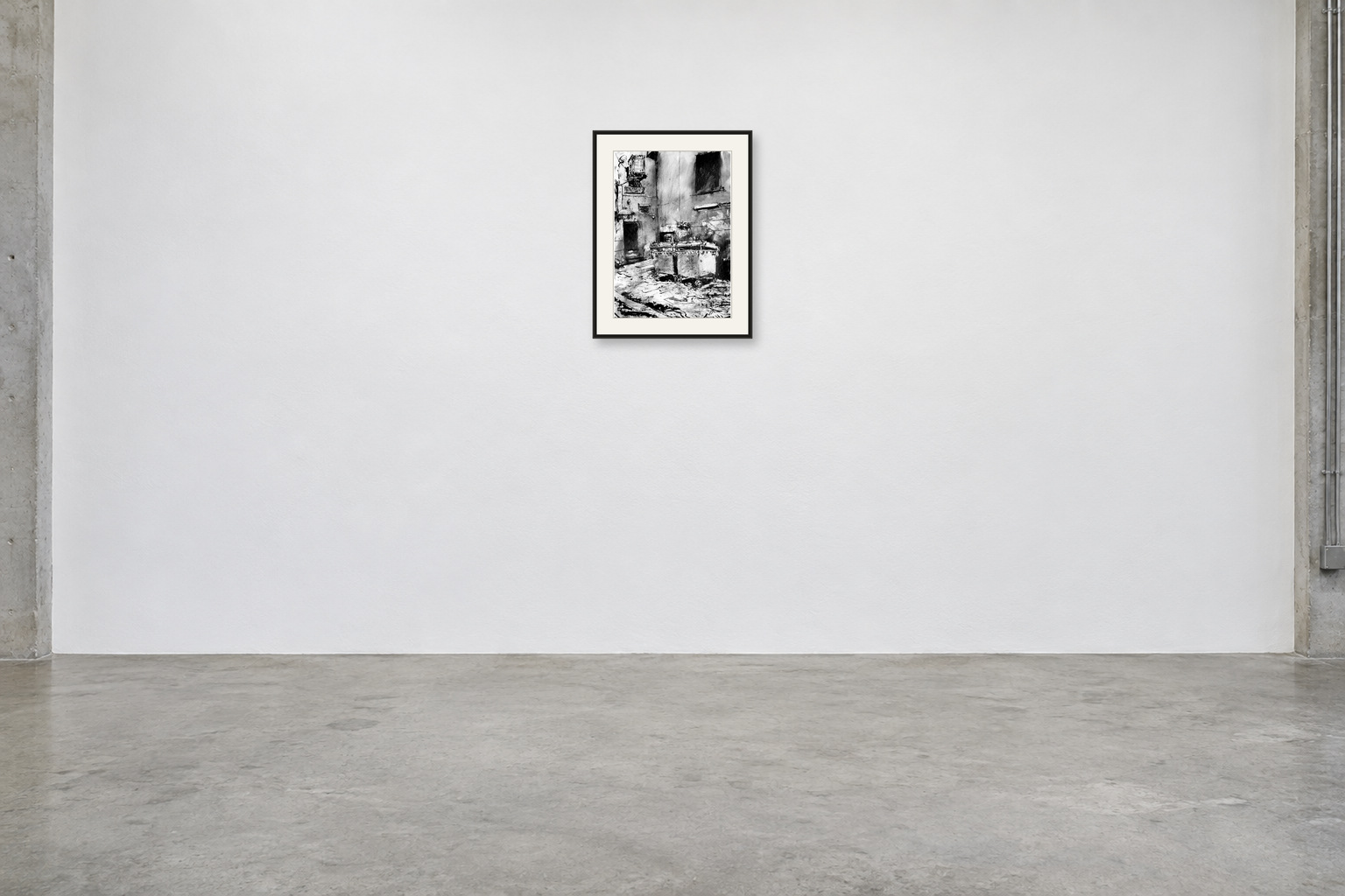 Courtyard Reliquary — A2 artwork shown with a black frame and white mat in a gallery