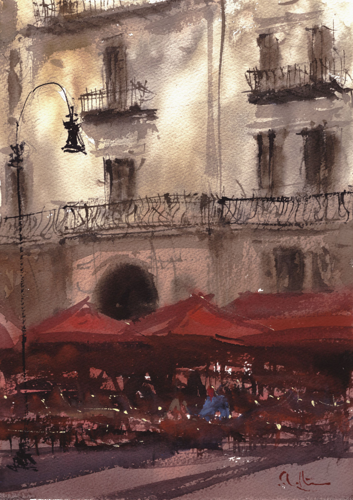 Palermo Cafe Life watercolour by Robert Scholten