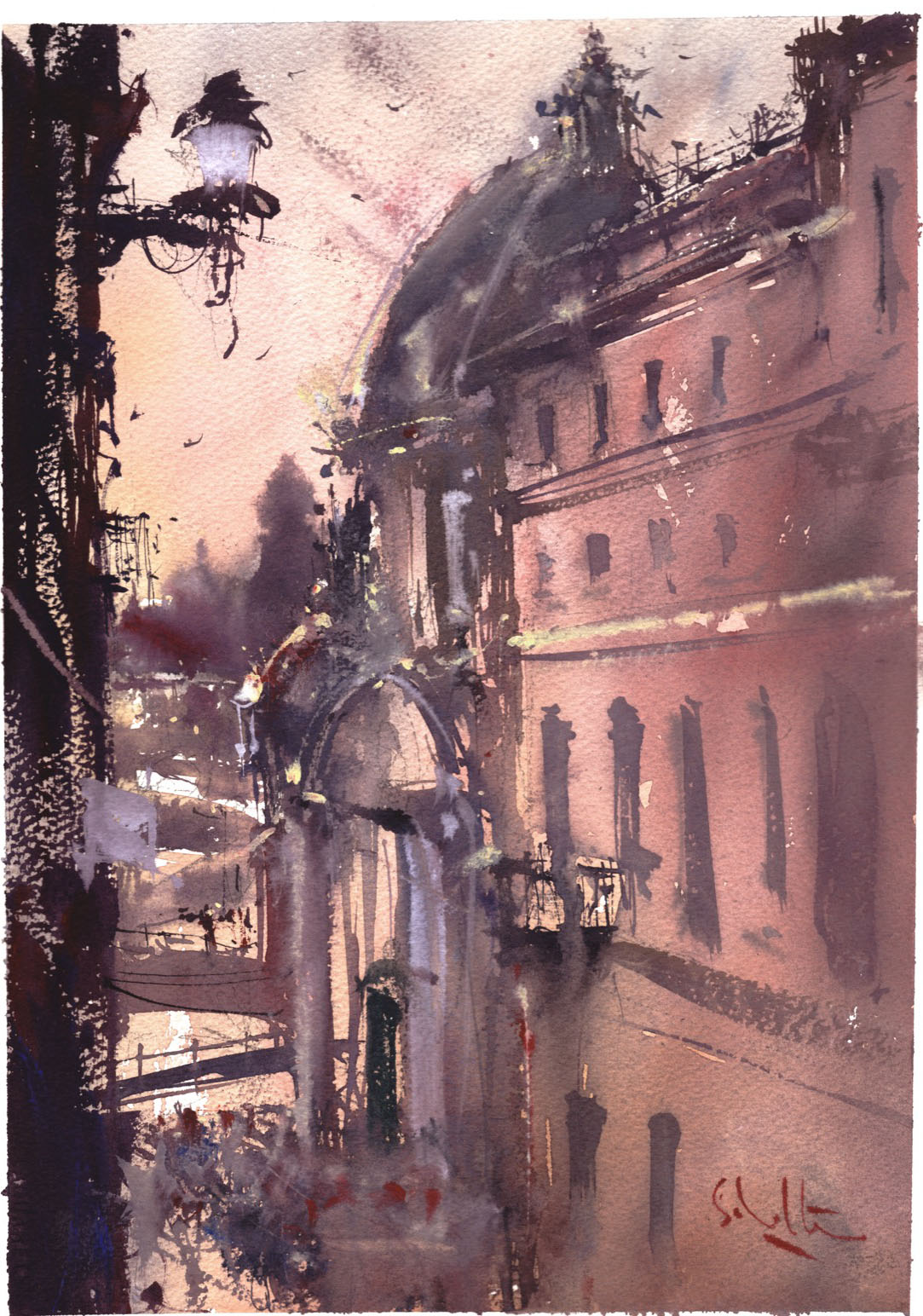 Roman Sunset watercolour by Robert Scholten