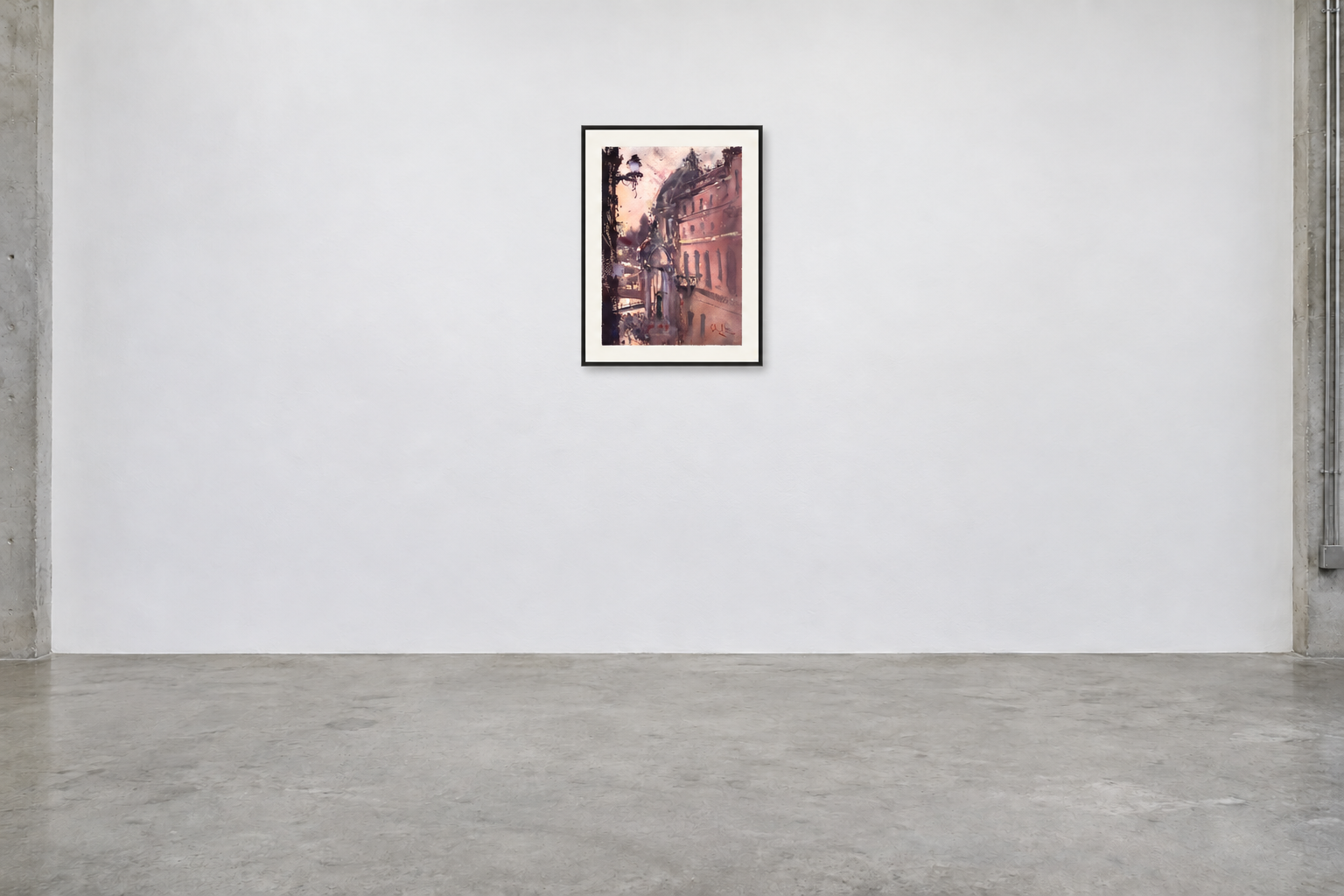 Illustrative gallery mockup of Roman Sunset in a small black frame above a concrete floor